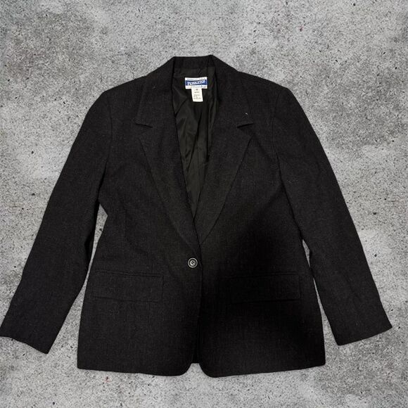 Pendleton Jackets & Blazers - Vintage Pendleton Petite Women's Black Jacket Blazer Size 10 100% Wool Button